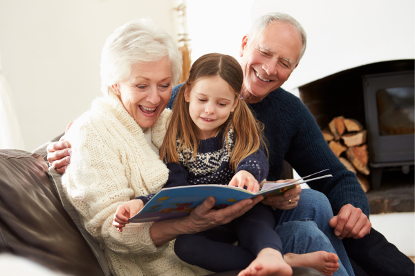 family reading a book