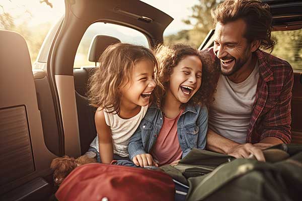 Family in car on vacation