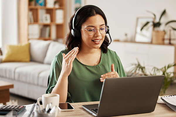 Young woman on video conference call