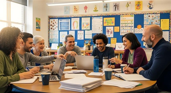 Educators attending creative workshop in classroom.