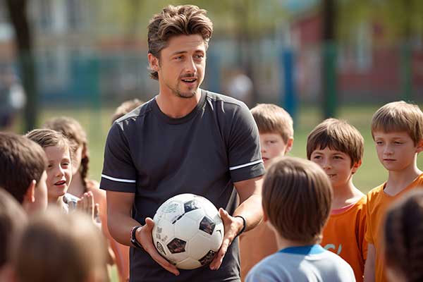 Coach with ball and team