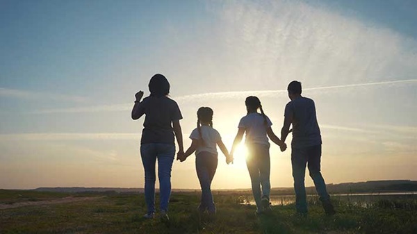 family in sunset